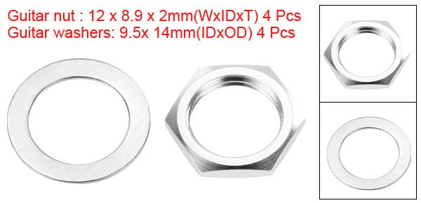 4 Set Guitar Nut and Washers 3/8" Input Output Jack Socket Nut Silver