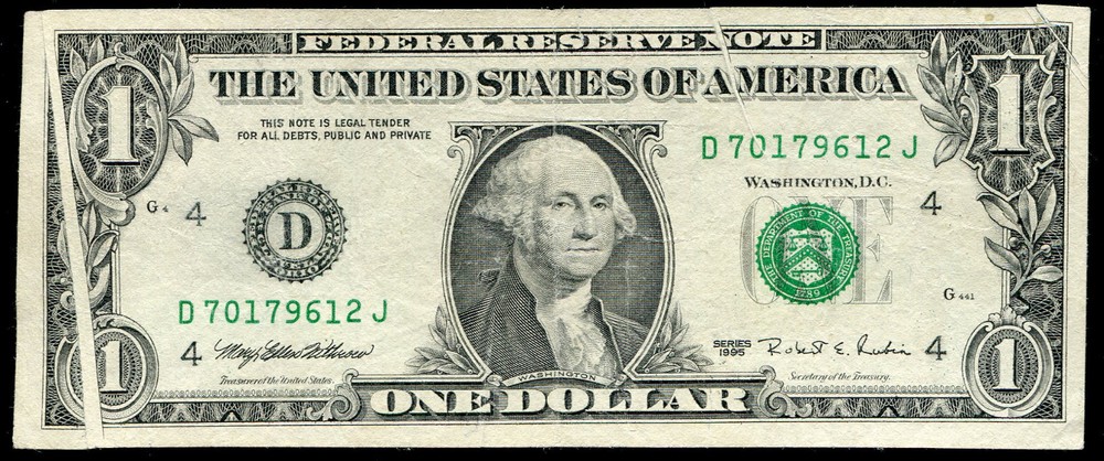 1995 $1 ONE DOLLAR FRN FEDERAL RESERVE NOTE "MULTIPLE GUTTER FOLD ERRORS"