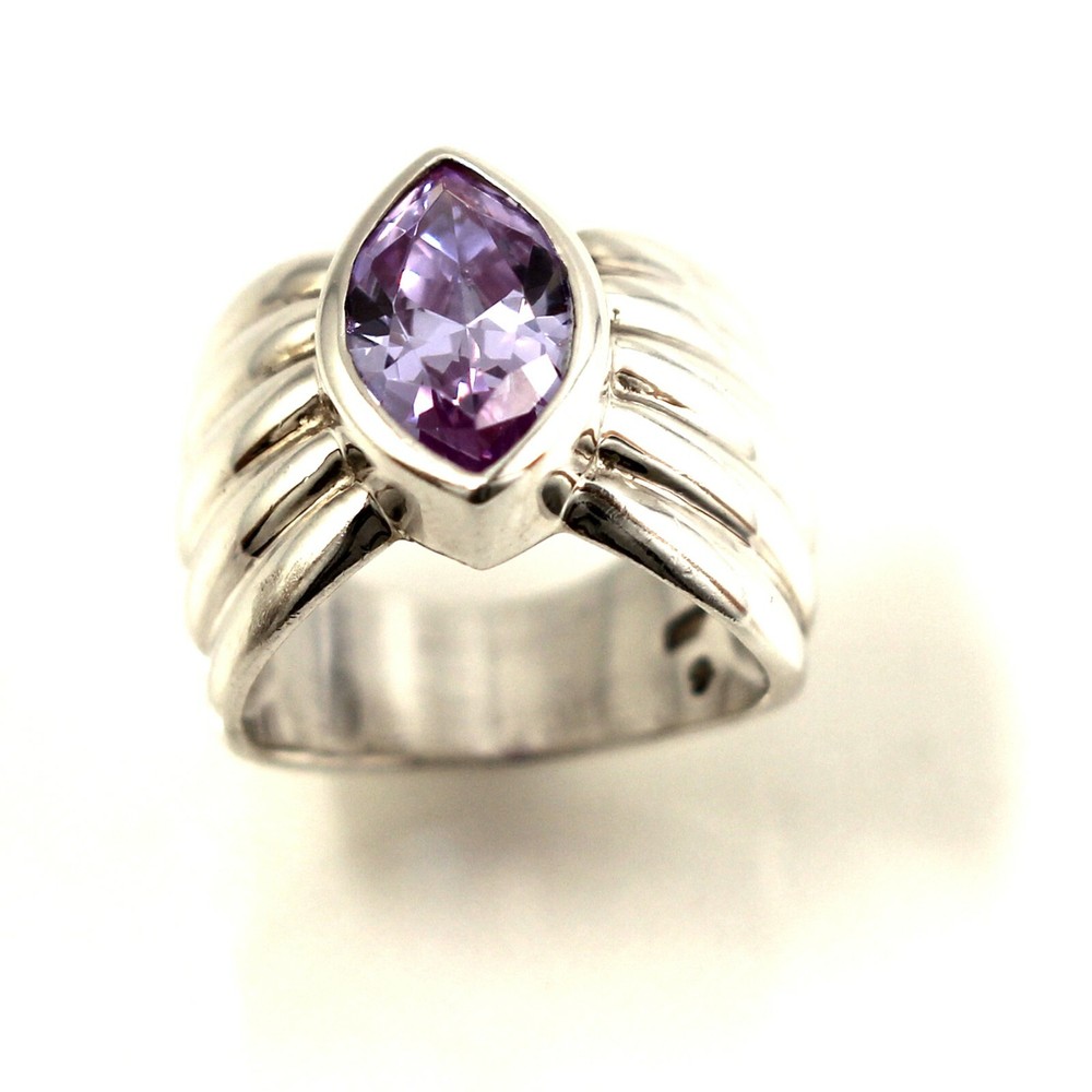 Sterling Silver Amethyst CZ Solitaire Ring