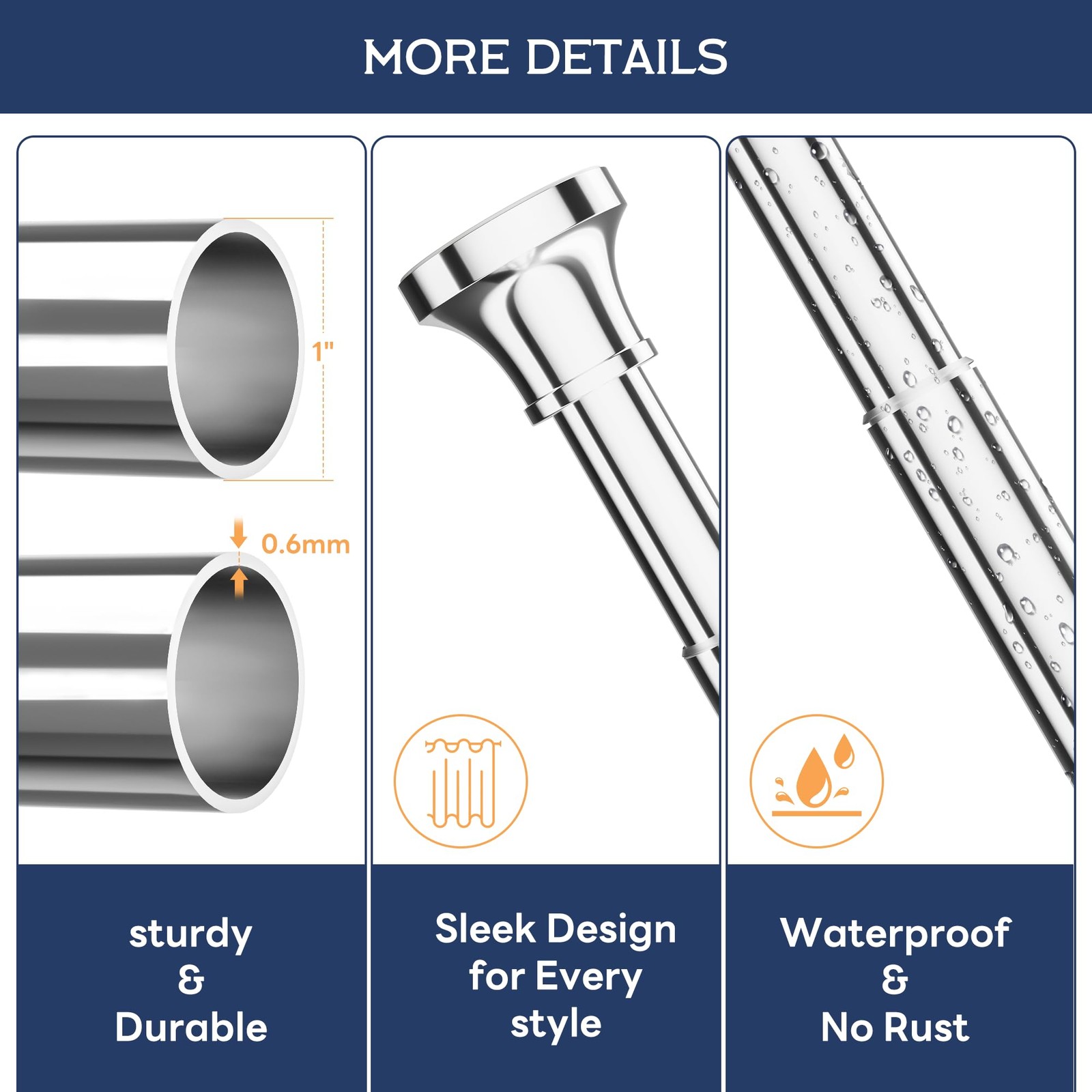 Shower Curtain Rod Spring Tension,Adjustable Stainless Steel 31-80 IN Chrome