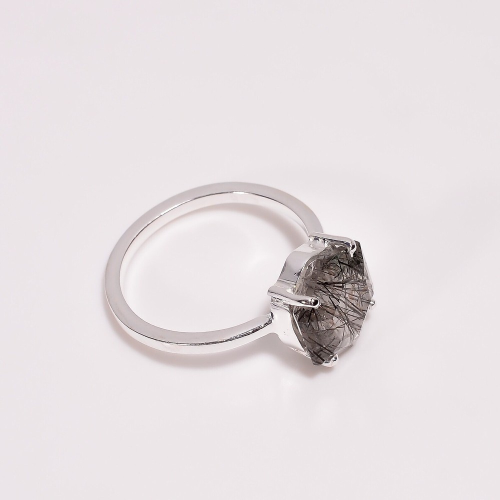 Hexagon Rutilated Quartz Ring – Sterling Silver Statement Gemstone Jewelry
