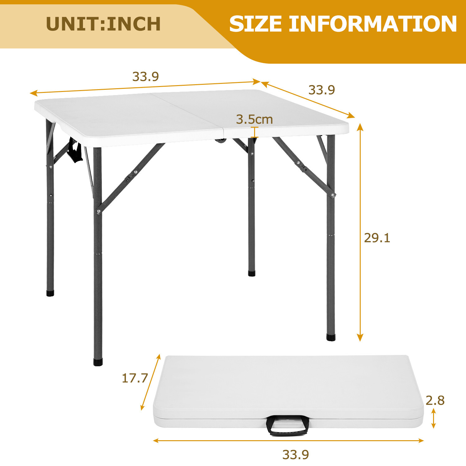 34" Folding Tables Plastic Folding Card Table Half Portable Foldable Table,White