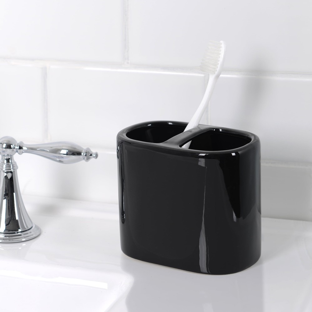 Mainstays Basic Ceramic Toothbrush Holder Rich Black