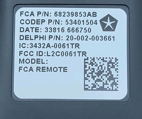 2017-2021 Chrysler Pacifica Infared Wireless Remote - Black [Tested]