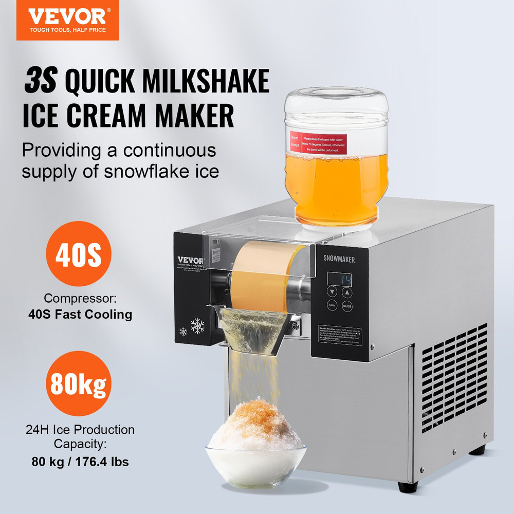 Commercial Snowflake Ice Machine 176LB/Day Stainless Ice Maker Air Cooled