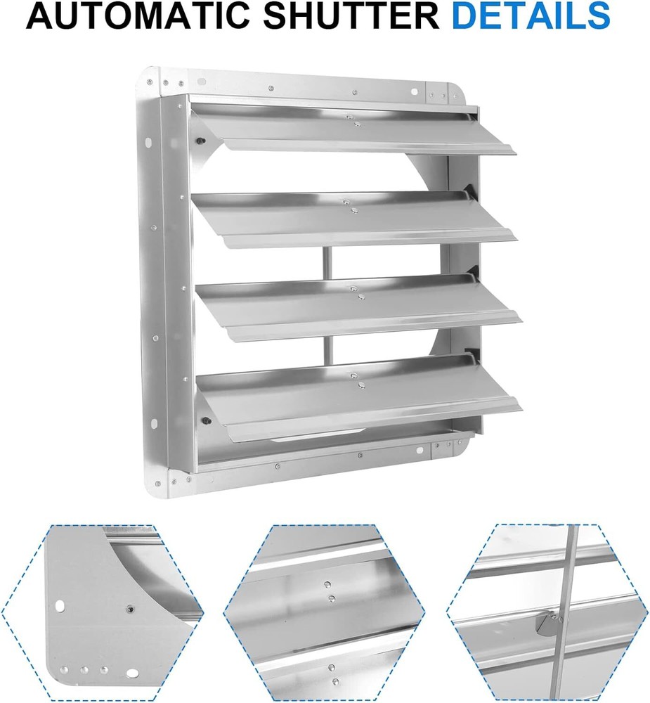 iPower 16-Inch Square Aluminum Automatic Gravity Shutter Louver Vent, Silver