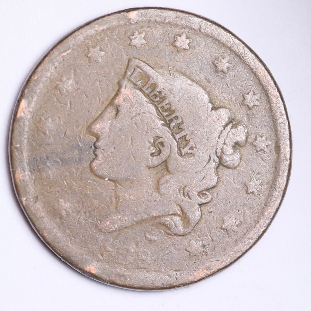 1838 Coronet Head Large Cent CHOICE FREE SHIPPING E114 TP