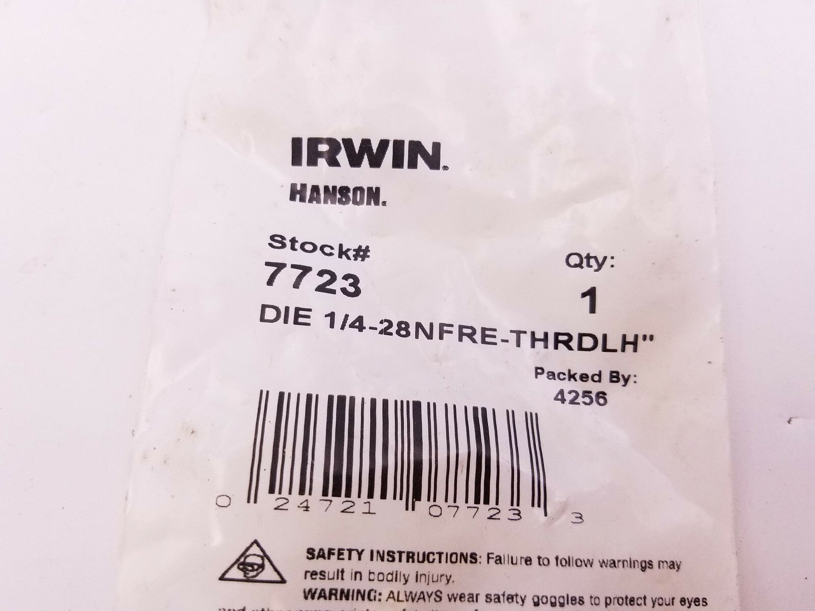 Irwin Hanson 7723 Die 1/4-28 NFRE - THRDLH Re-Threading 19/32" Hexagon Left-Hand