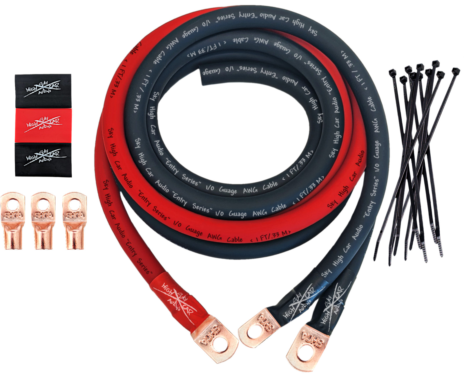 Sky High Car Audio E-Series 1/0 Big 3 Upgrade RED/BLACK Electrical Wiring Kit