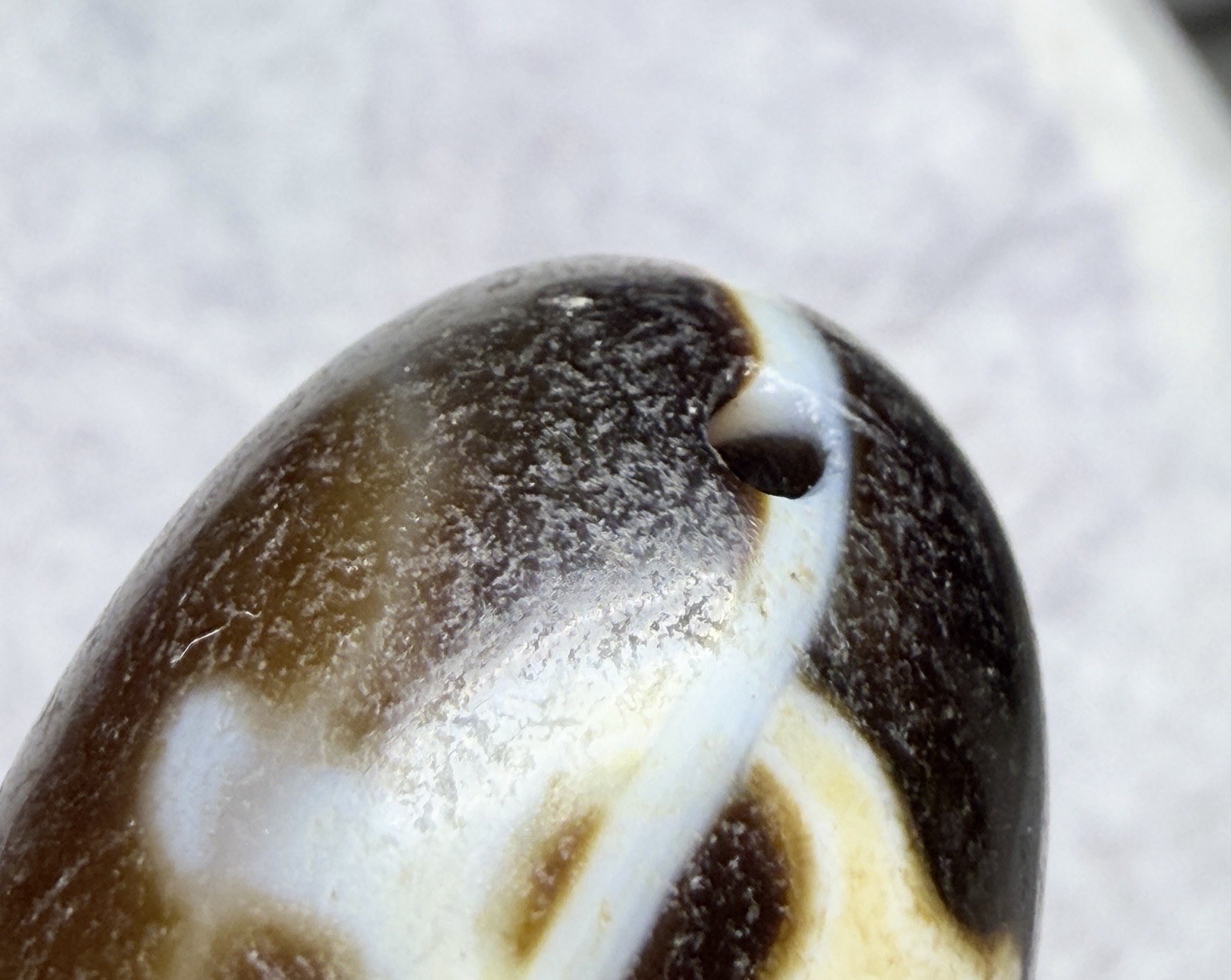 Tibetan Kubera Wealth God Old Agate Dzi Pendant, Odd Size Silkworm Line. ✨