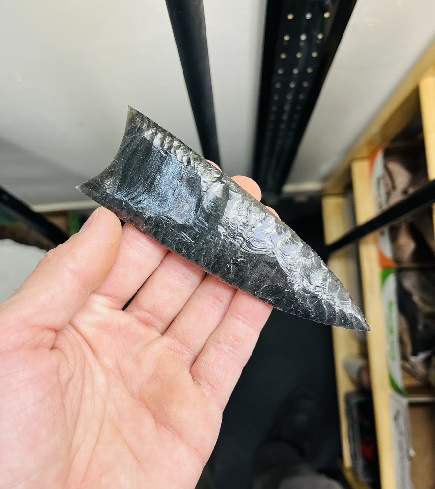 5” 1/4 Utah Black Obsidian Clovis Arrowhead.
