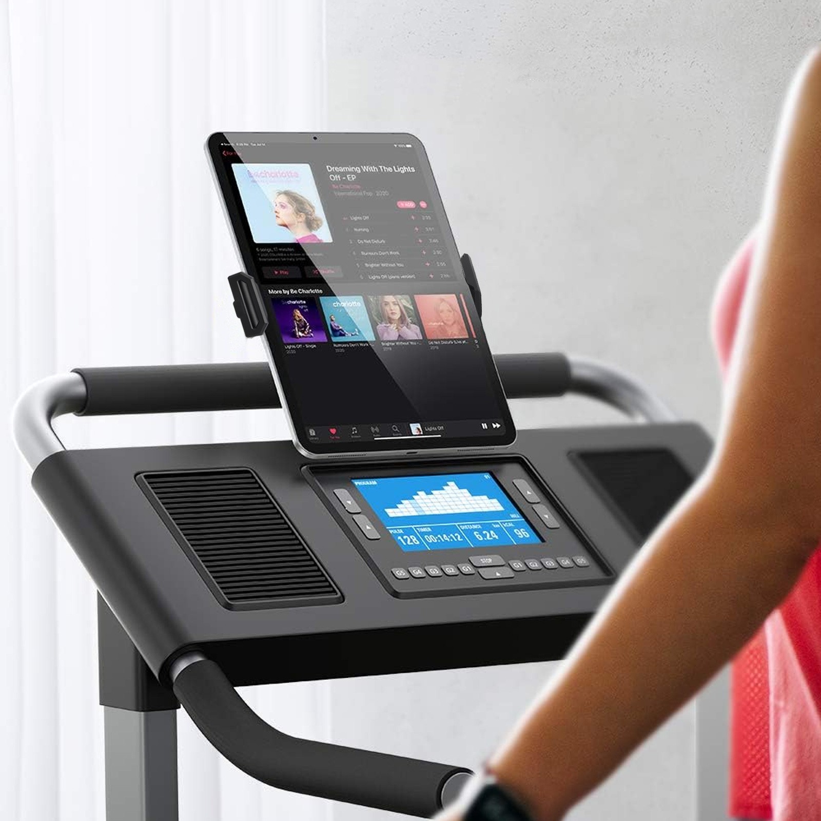 360° Rotatable Tablet Phone Mount Holder for Mic Stand Bike Treadmill Golf Cart