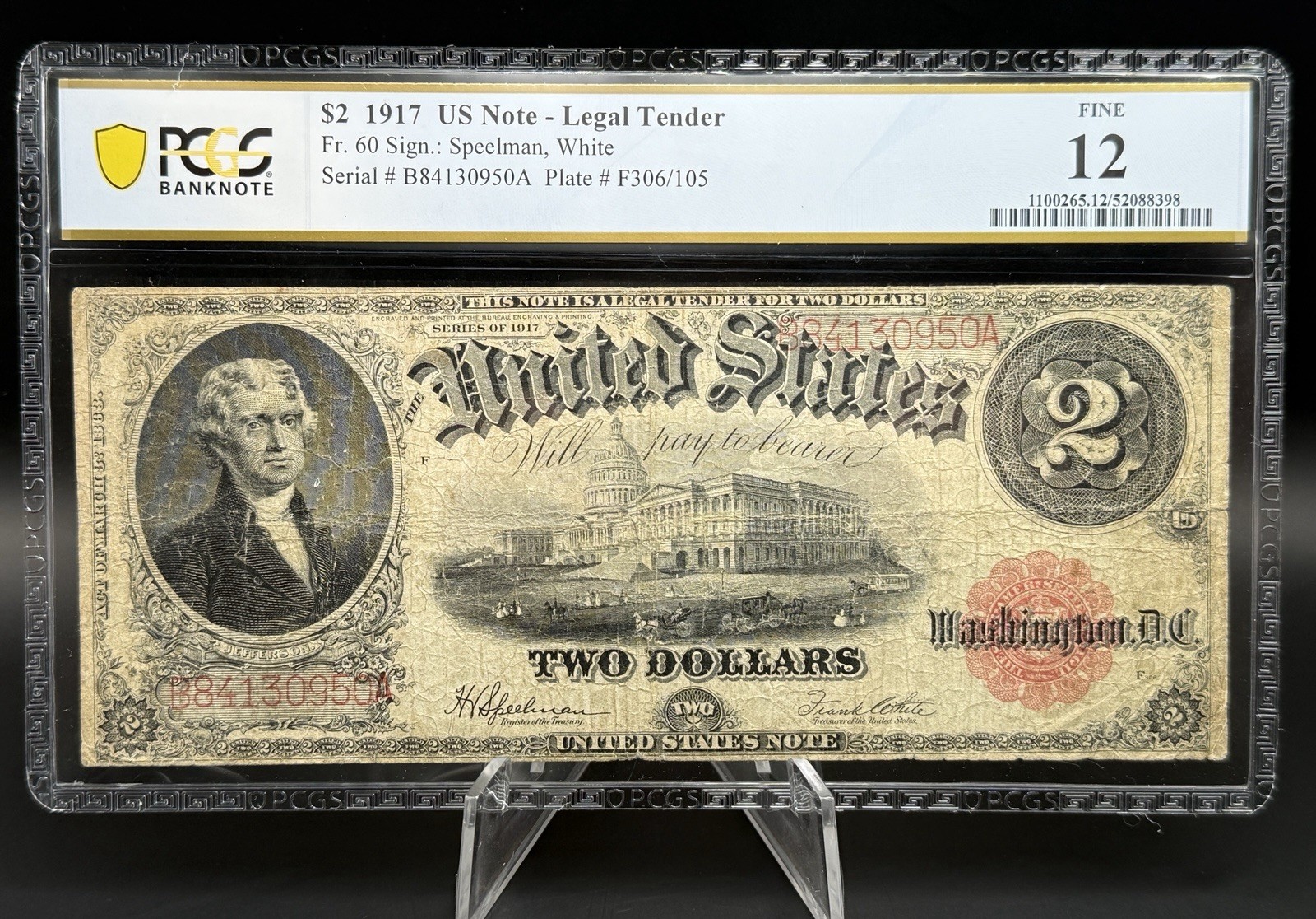 1917 $2 US Note FR. 60 - PCGS F 12 Circulated Large Size Bank Note