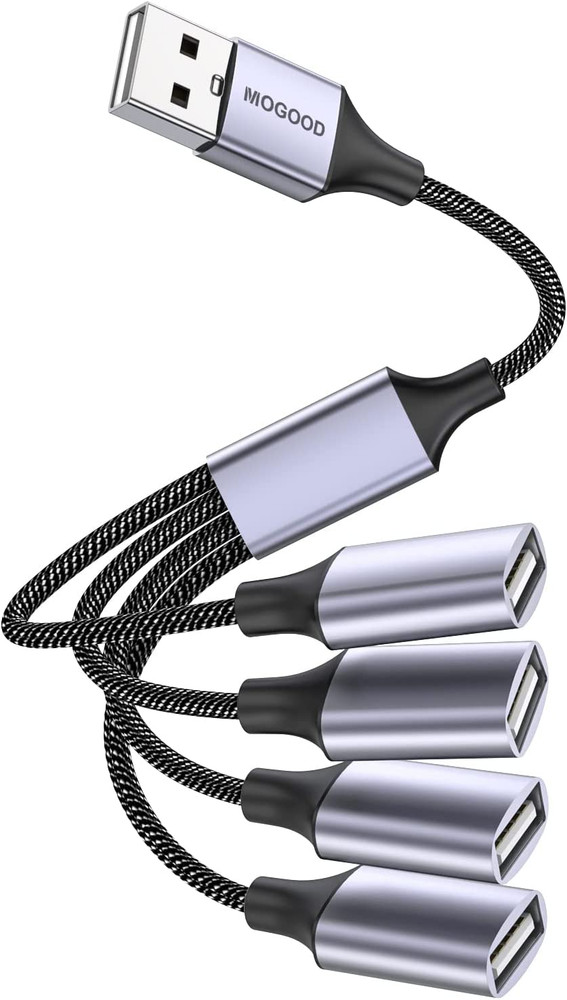 USB Splitter, 4-Port USB 2.0 Electronic Adapter, Multi-Socket USB Hub for Data T