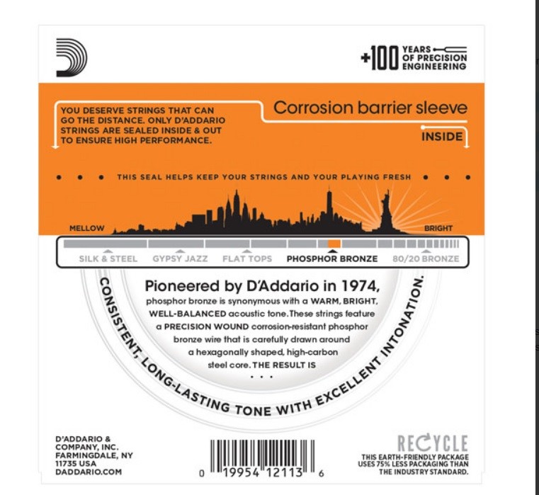 D'Addario EJ15 Phosphor Bronze Extra Light Acoustic Guitar Strings 10-47