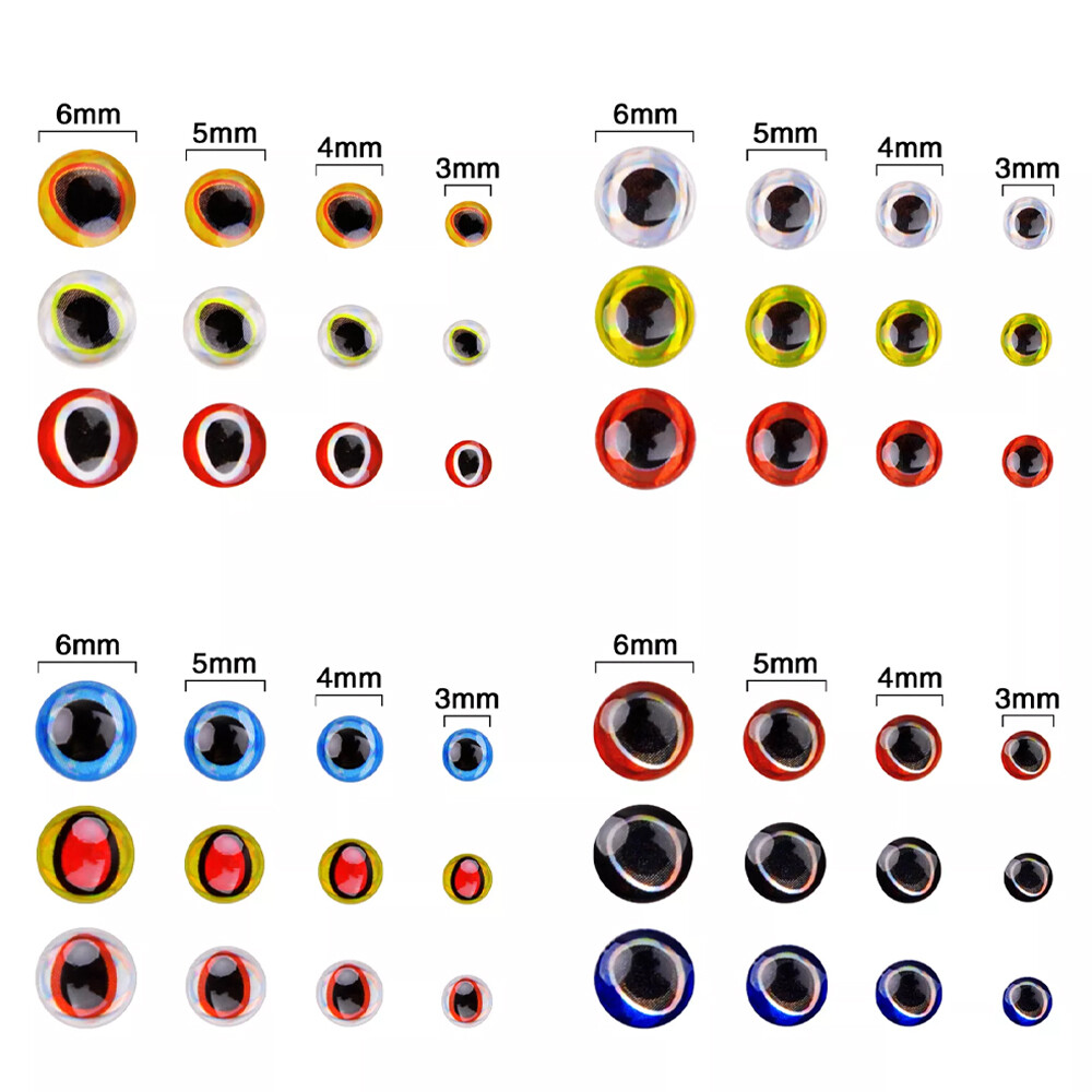 732Pcs Fishing Lure Eyes 3mm-4mm-5mm-6mm 3D Holographic Eyes Fly Tying Jig Craft