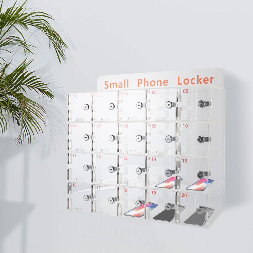 Rectangular Acrylic Cellphone Locker Clear Cell Phone Storage Box with Keys US