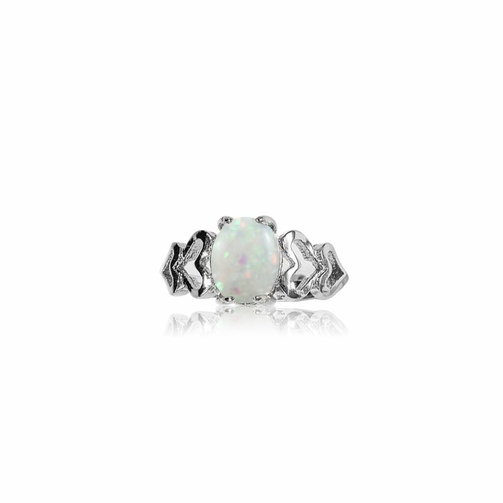 White Opal Love Heart Cutout Promise Ring 925 Sterling Silver Size 6-10 Women
