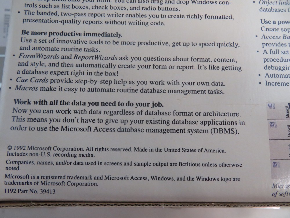Vintage 1992 Microsoft Access Database 1.00 With Extra Disks