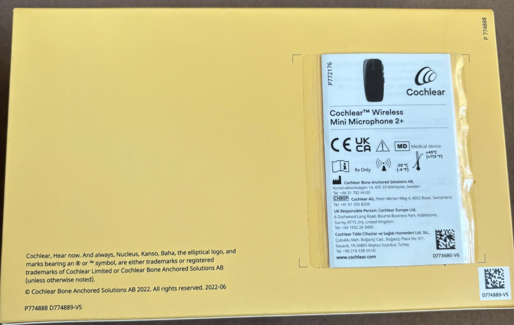 NEW IN BOX: Cochlear Wireless Mini Microphone 2+, USB cord, adaptor, accessories