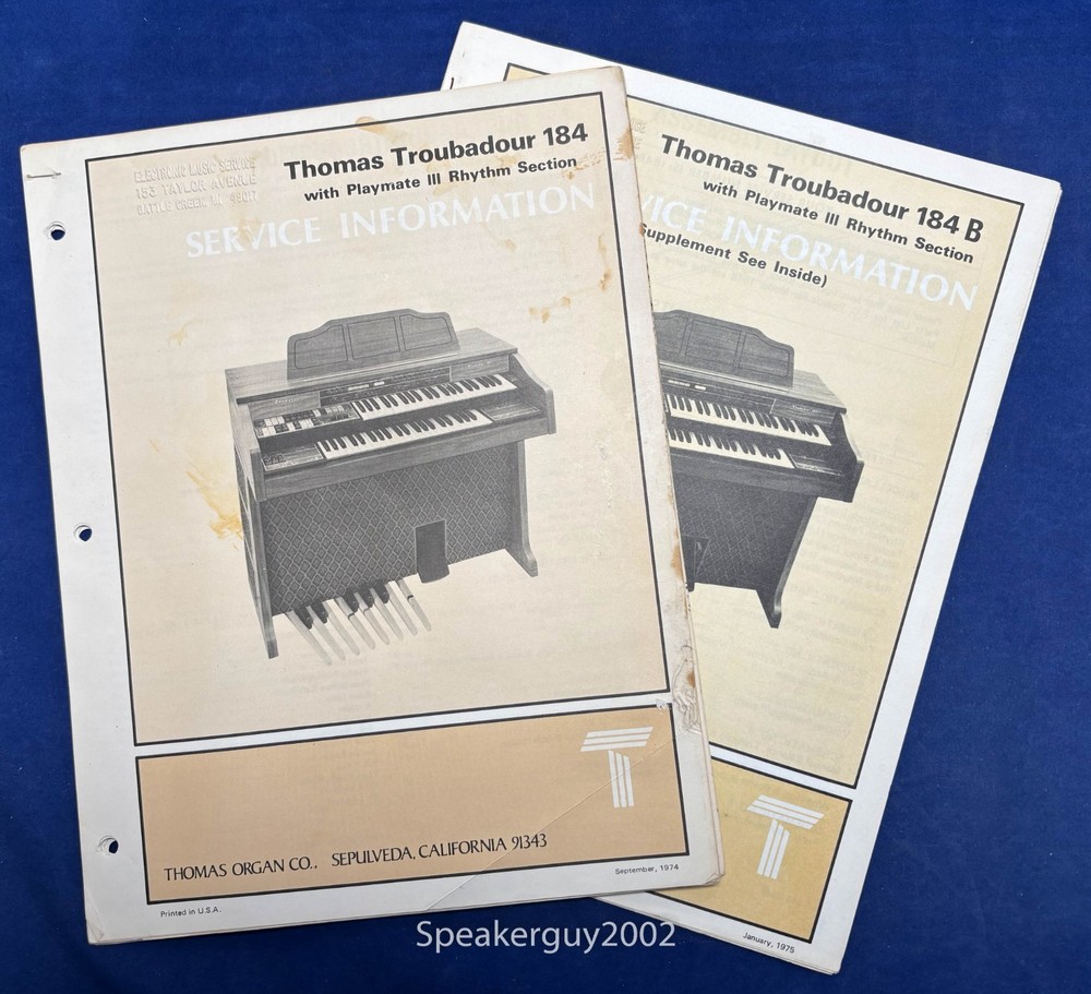 Original Thomas Organ Troubadour 184 184B Service Info Manual