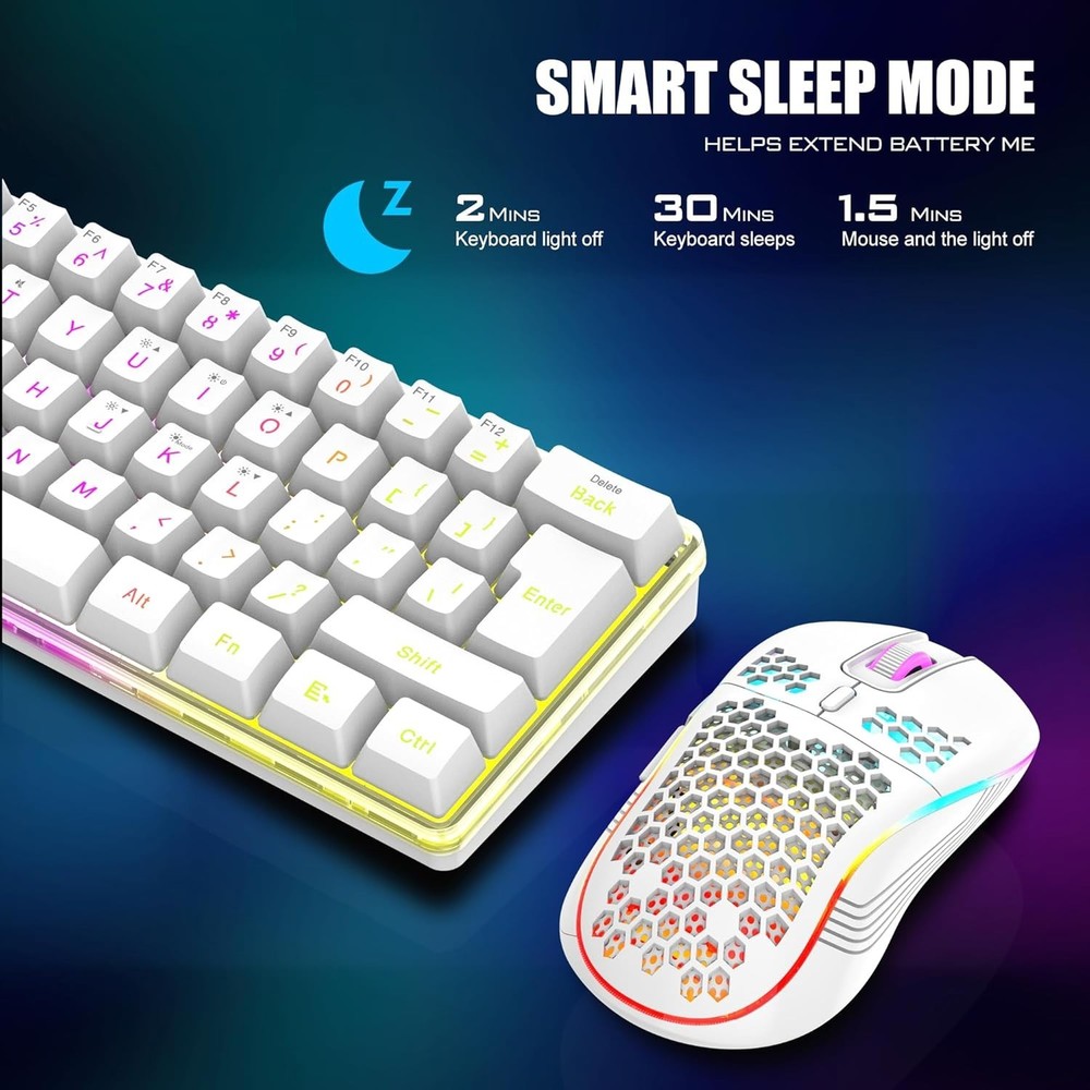 Rechargeable Wireless Keyboard and Mouse with 61 Keys and Backlit Functionality