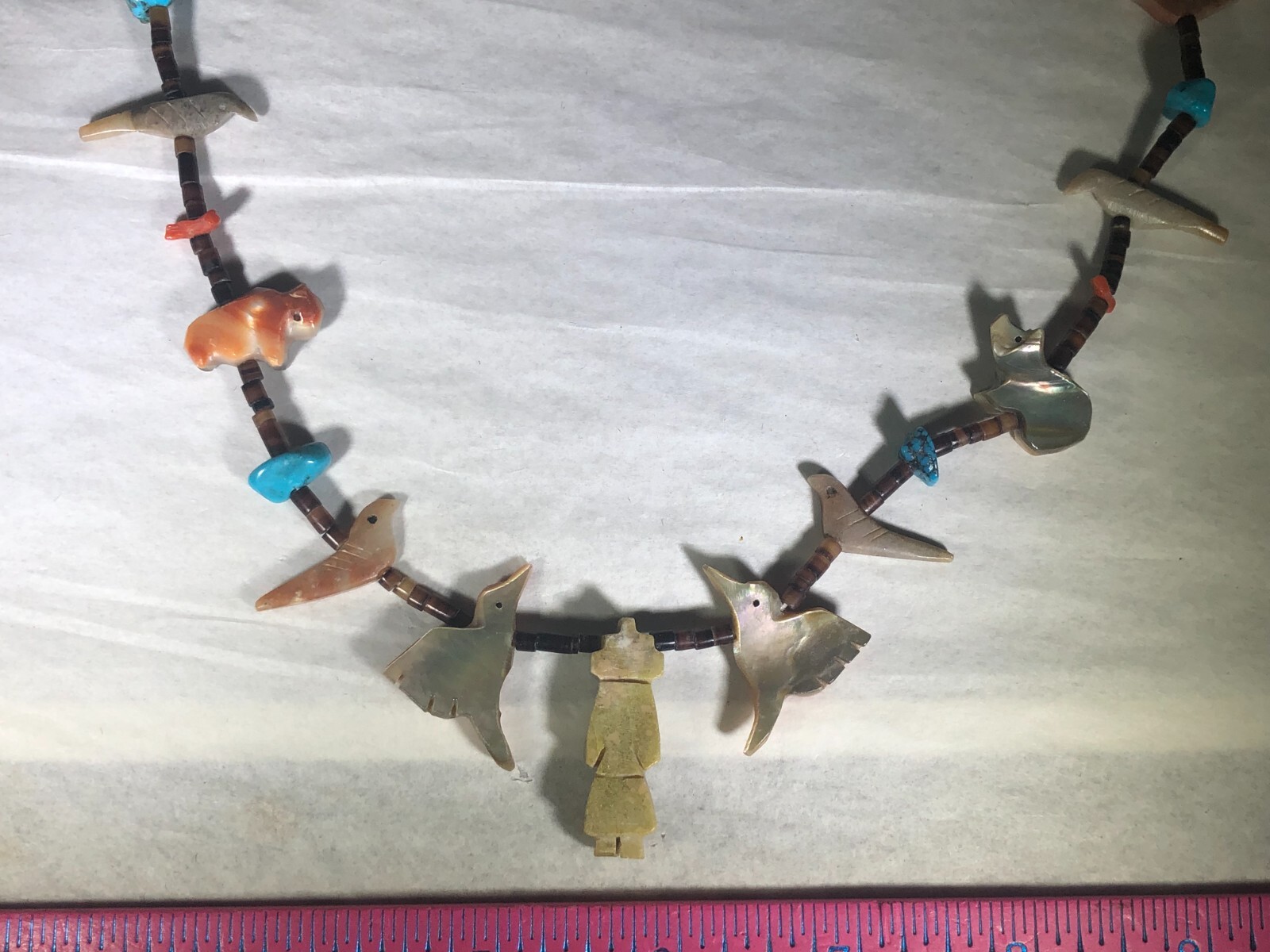 RARE VINTAGE ANTIQUE SOUTH WESTERN NATIVE AMERICAN HAND CARVED FETISH NECKLACE