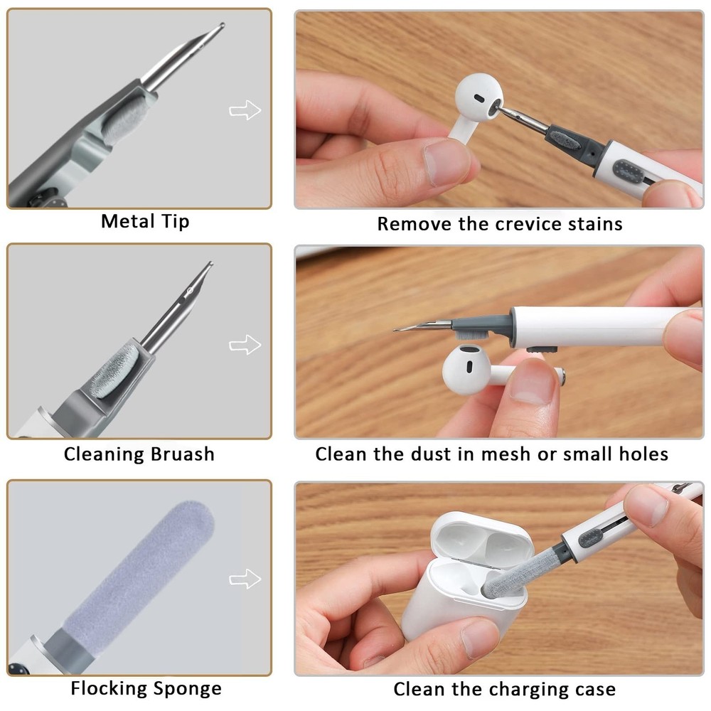 2Pcs Earbud Cleaning kit， Multi-Function Cleaning Pen with Soft Brush Flo