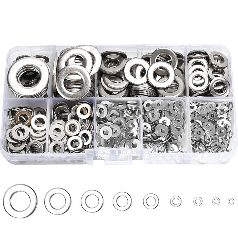 800Pcs Sturdy Stainless Steel Flat Washers Assortment Set Multiple Size