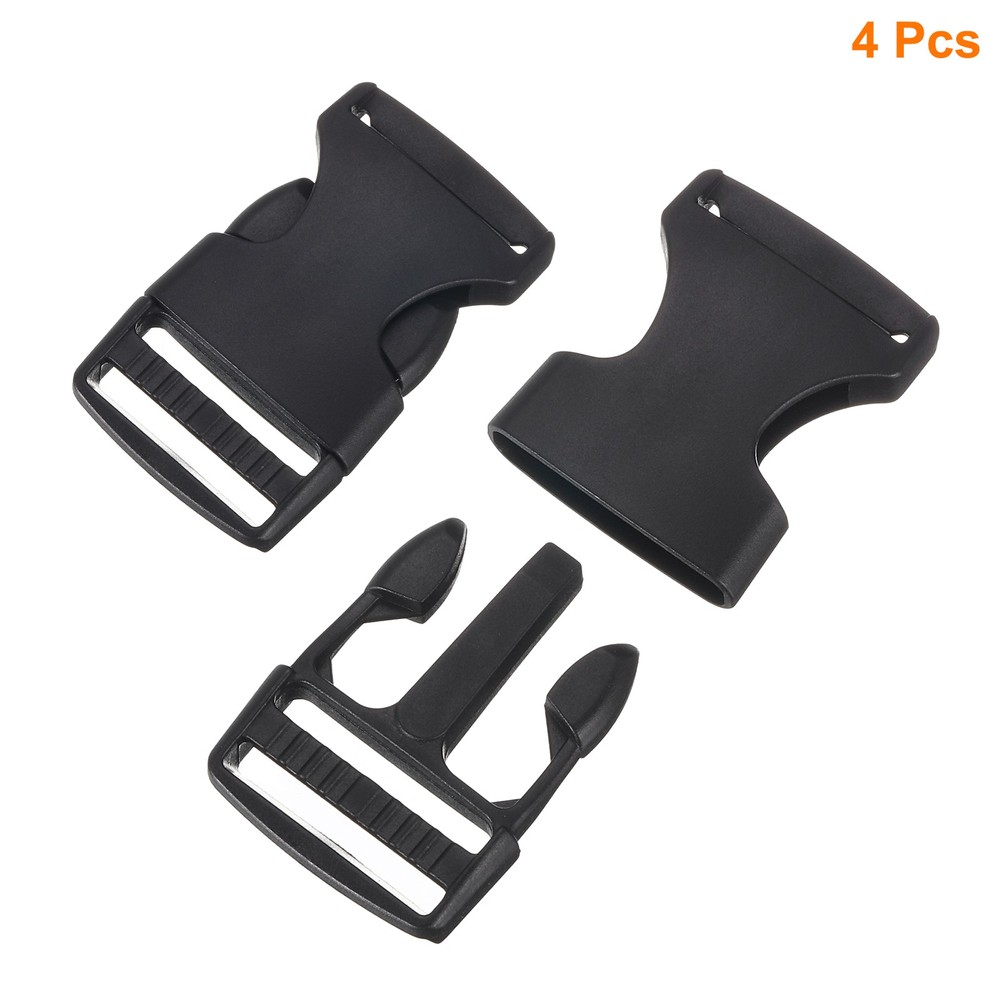 4Pcs 1" Plastic Dual Adjustable Side Release Buckle for Backpack Strap Black
