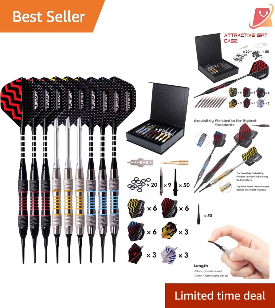 Darts Plastic Tip Set Soft Tips 9 Pcs 18g with Extras Suit Electronic Dartboards