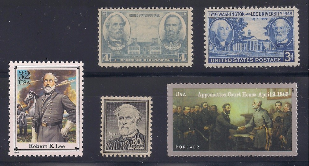 ROBERT E LEE - CONFEDERATE CIVIL WAR GENERAL - COMPLETE SET OF 5 POSTAGE STAMPS