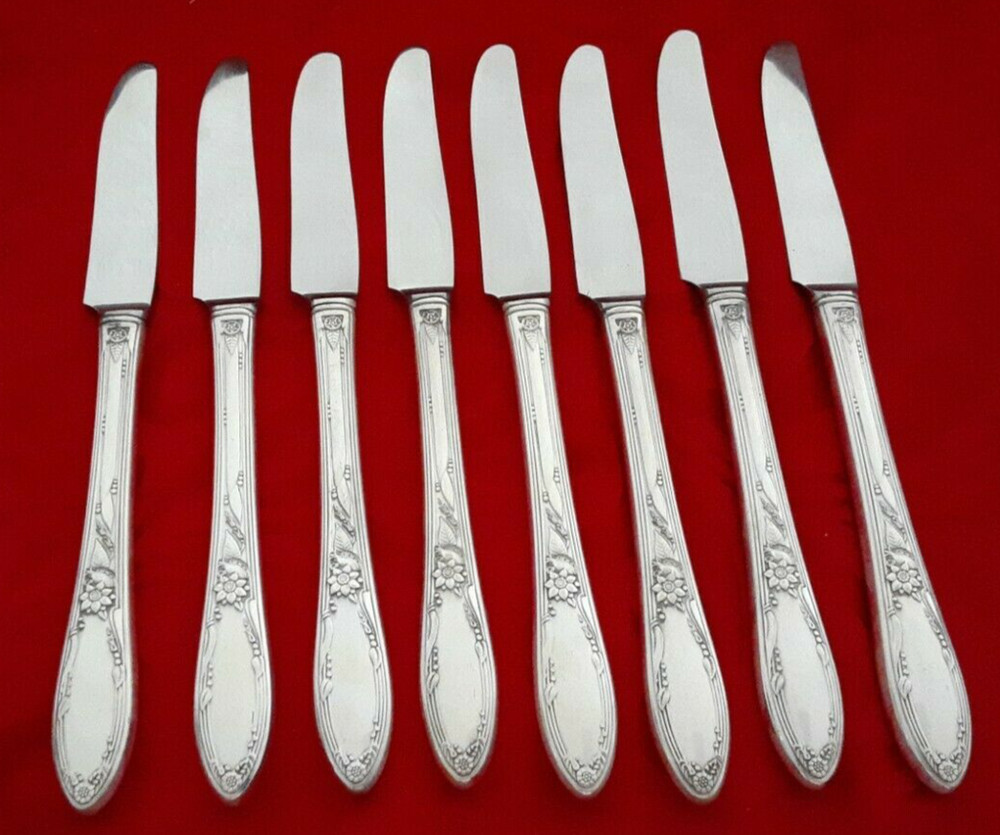 Oneida silverplate Chateau 1934 8 grille knives 8 3/8" EUC polished
