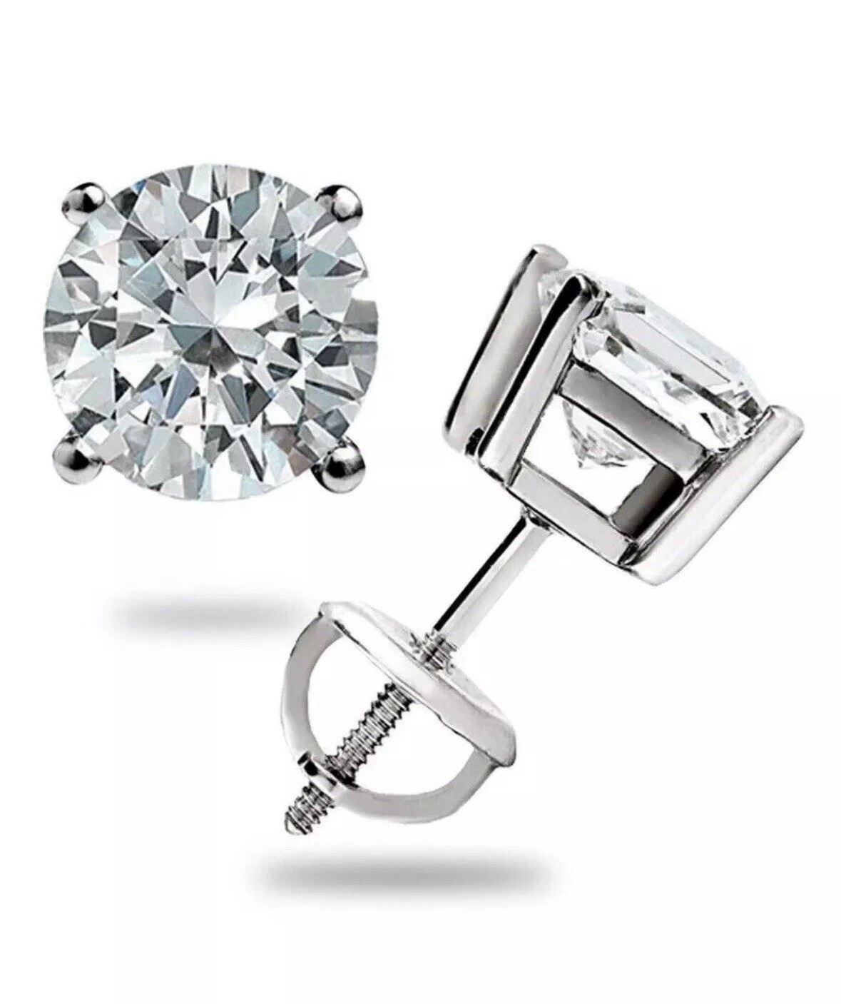 2 Ct Round Cut VVS1/ D Lab Created Stud Earrings 14K White Gold 7mm Screw Back