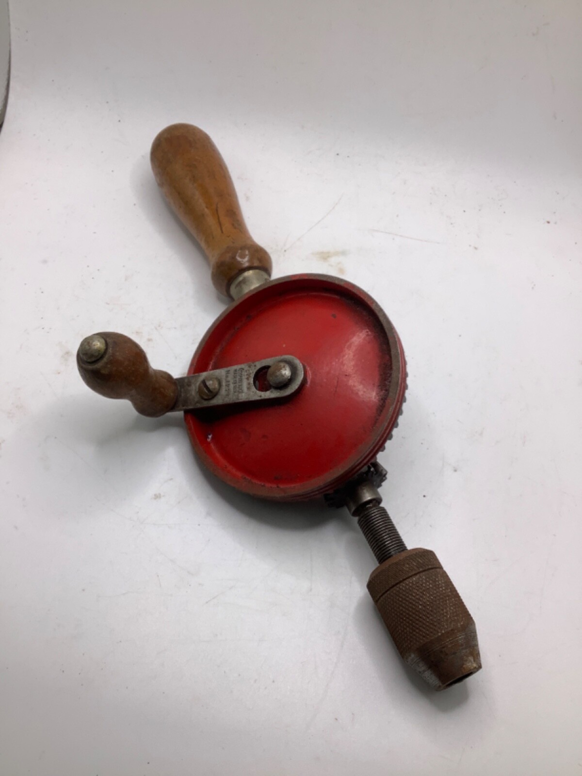 VTG Hand Crank Drill Stanley No 1221 Egg Beater tyle USA Wood Handle