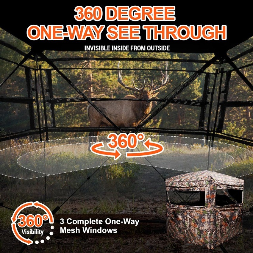 Hunting Blind 270/360 Degree See Through Ground Blind，2/3 Person 300D