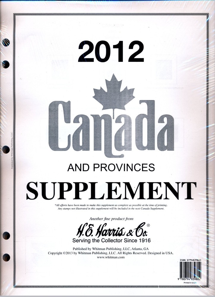 H E Harris Canada & Provinces 2012 Stamp Album Supplement