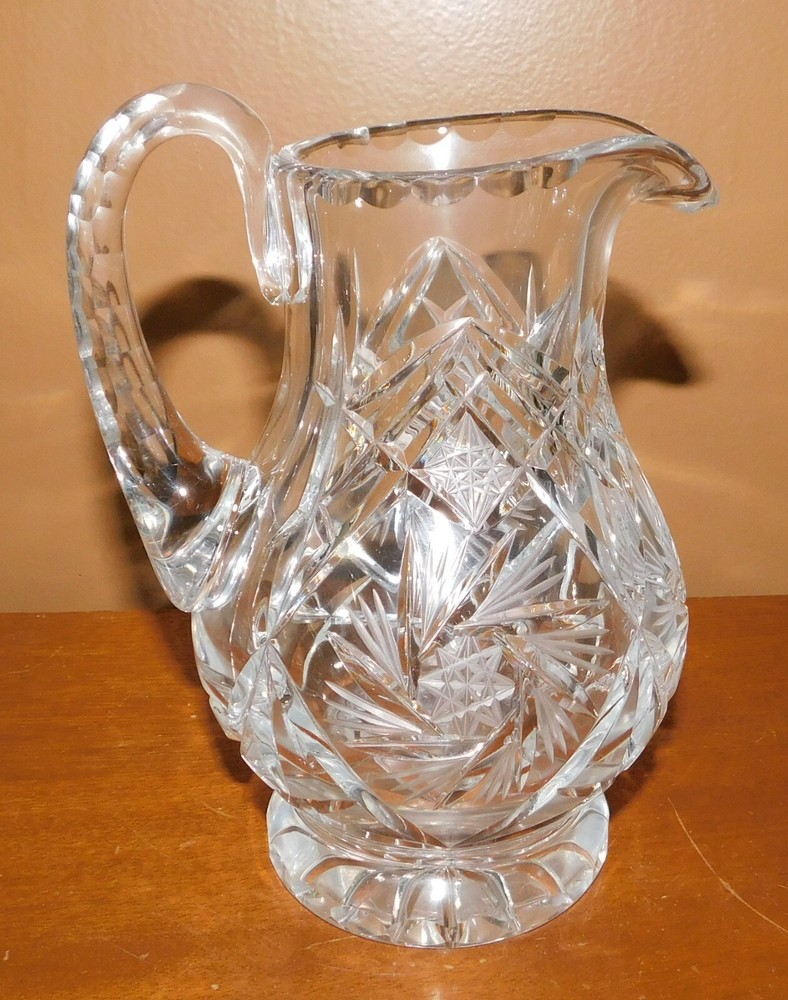 Crystal Glass Beverage Syrup Pitcher Pinwheel Applied Handle