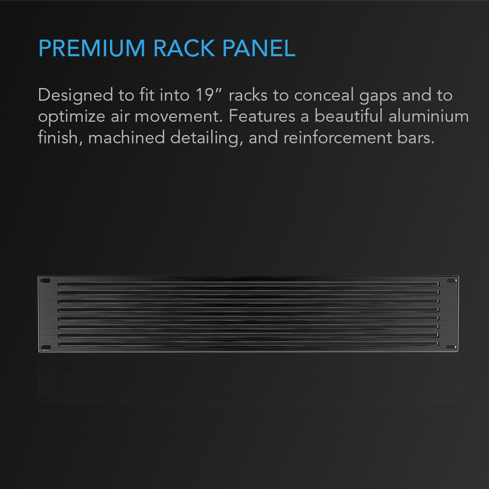 Rack Panel Accessory Vented 2U Space for 19” Rackmount, Premium Black Aluminum