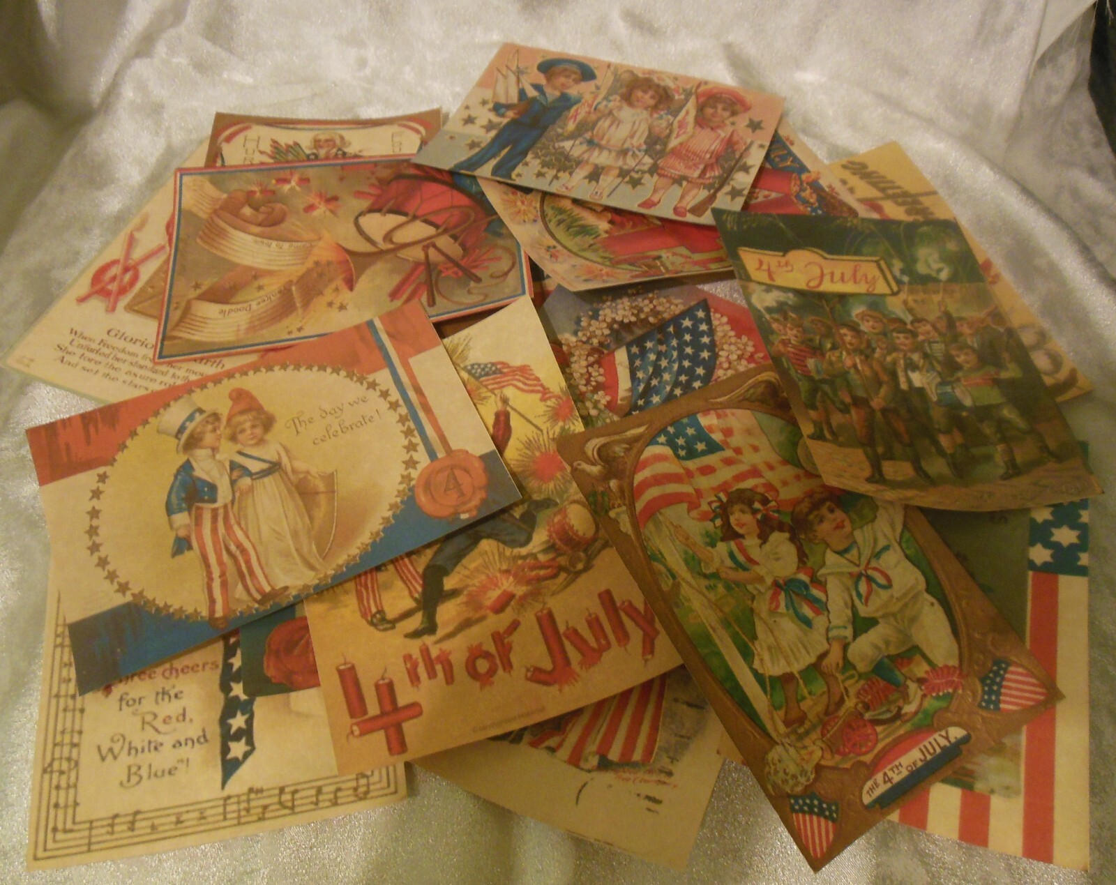 Set of 16 VICTORIAN LARGE VINTAGE Patriotic 4th of July postcard images
