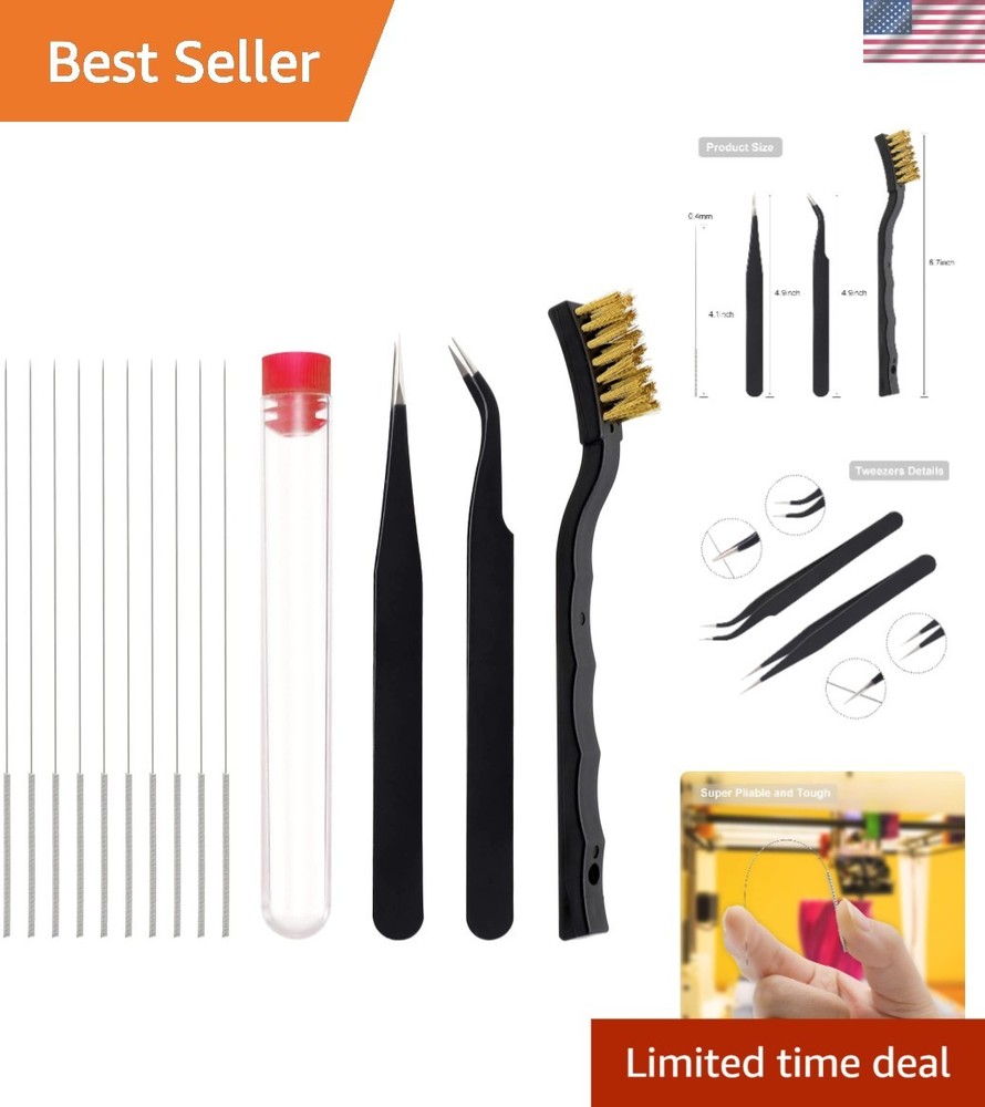Complete 3D Printer Nozzle Cleaning Set - 13 Tools Including Copper Wire Brush