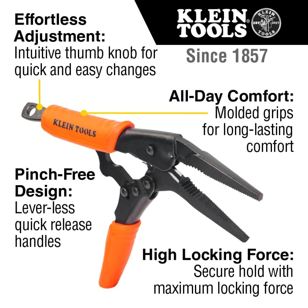 Klein Tools 9 Inch Long Nose Locking Pliers High Locking Force Comfortable Grip