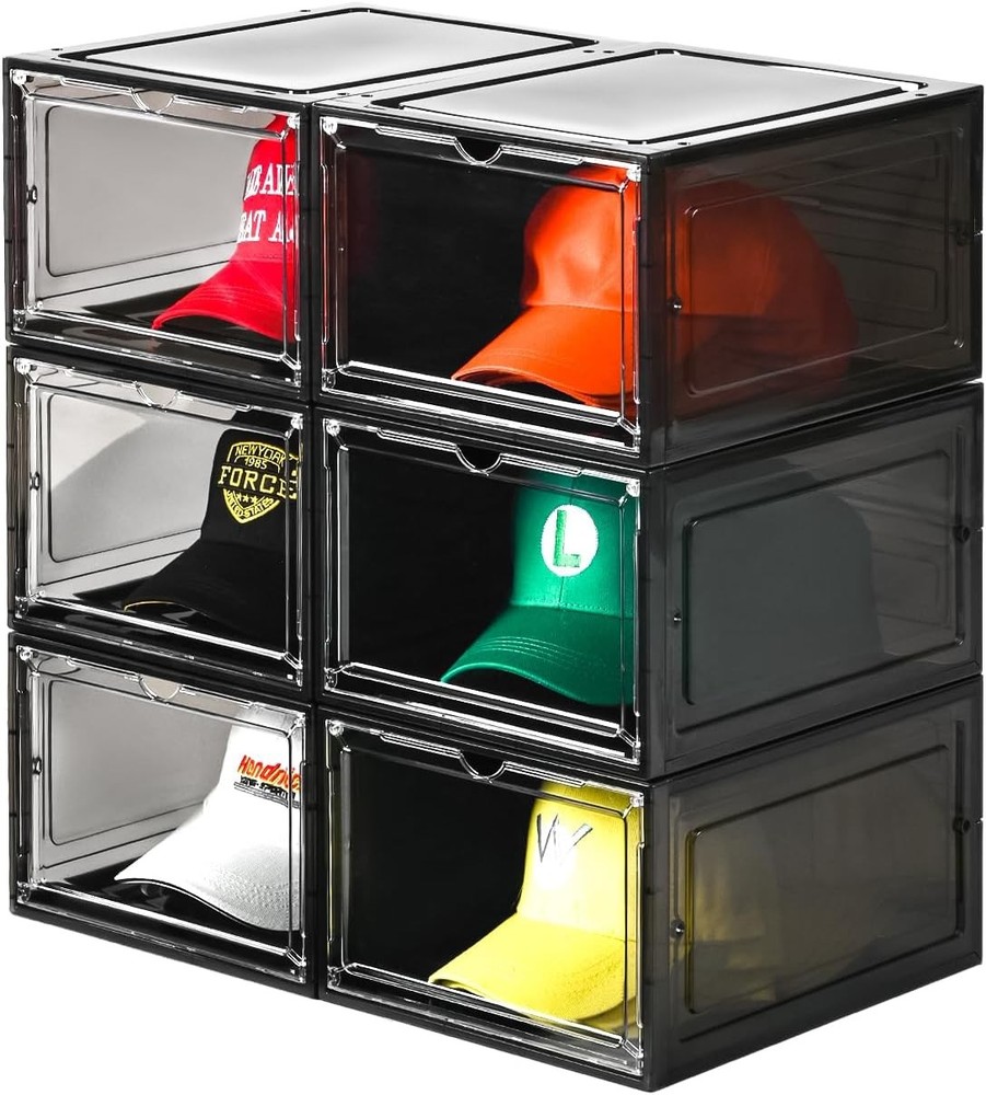 Hat Organizer Box,Stackable Clear Baseball Caps Holder Box Containers W/