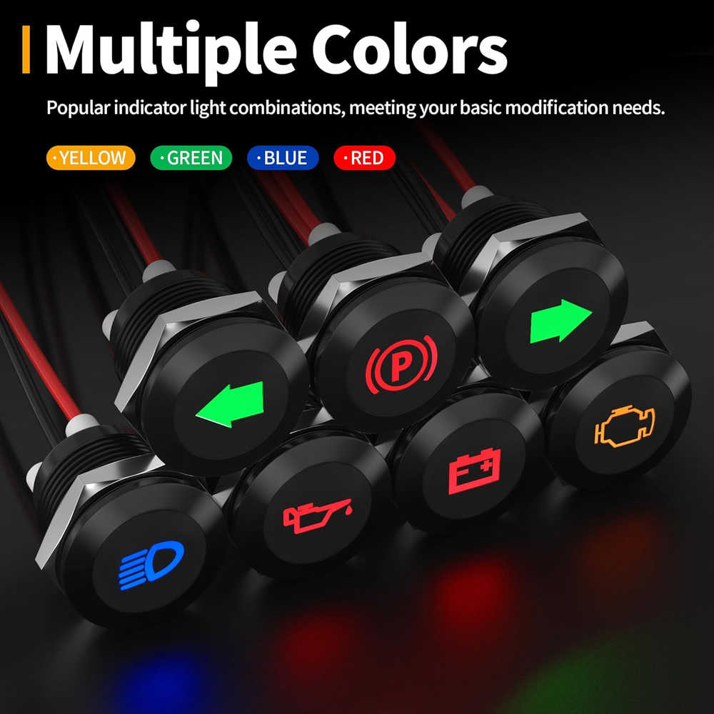 12V LED Indicator Light Small Indicator Light Waterproof 1/2" Panel Cutout 12 Vo