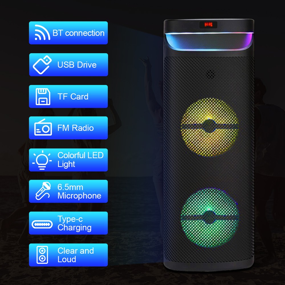 Portable Dual 10'' Bluetooth Speaker Wireless Subwoofer Party DJ Speaker System