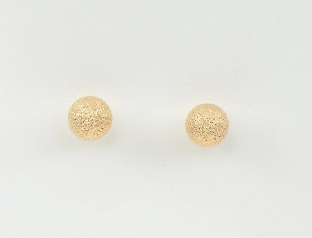 14k Yellow Solid Gold Laser Cut Ball Stud Earrings