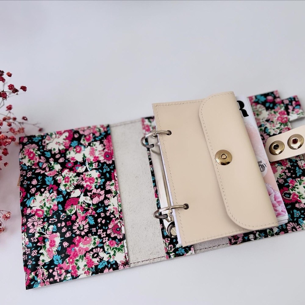 Leather notebook cover A7 2 rings binder mini wallet. Dated 2026 planner gift.