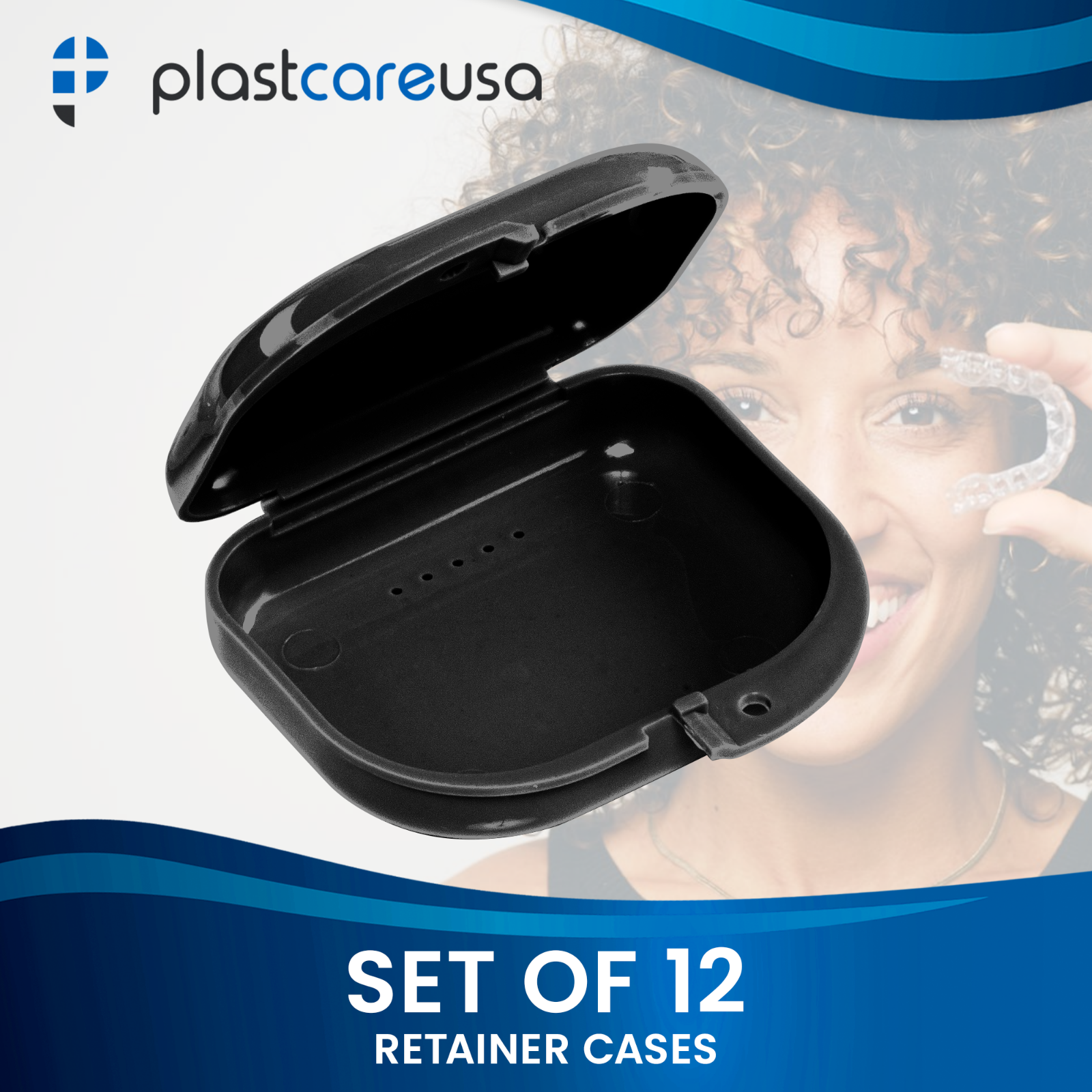 12 Black Retainer Cases w/ Vent Holes - UV Cleaner Case, Mouth Guard Aligners