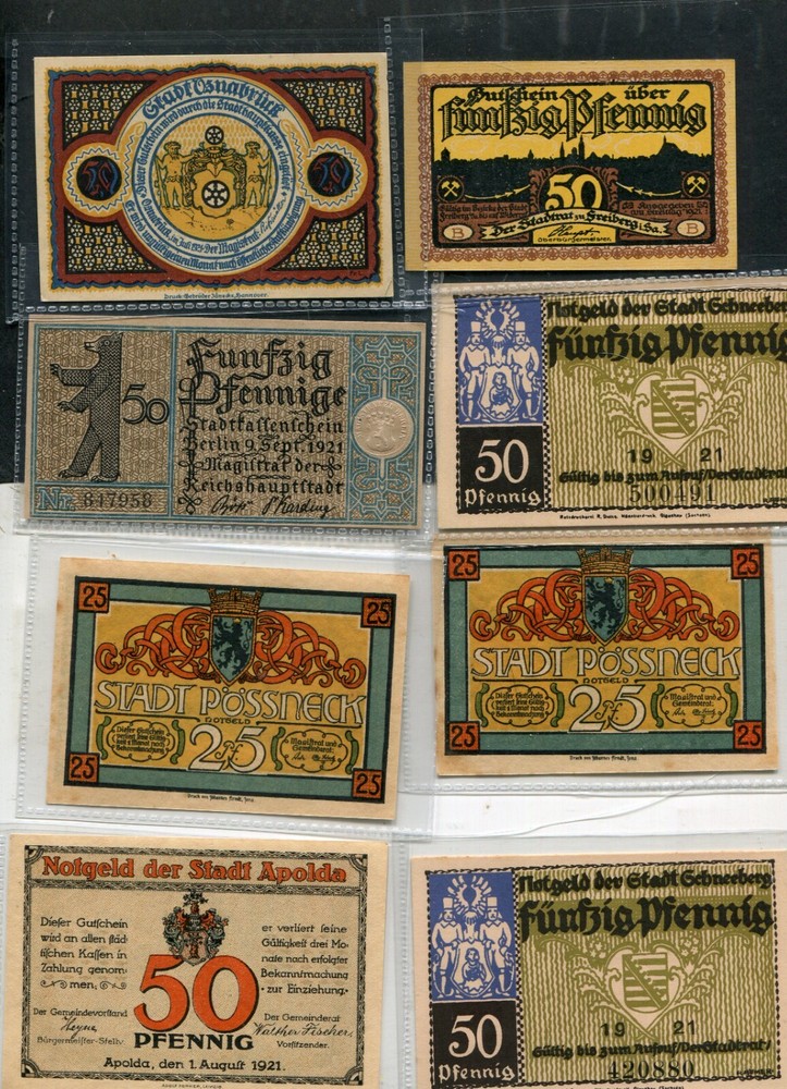 10 German Districts 1920s Banknotes
