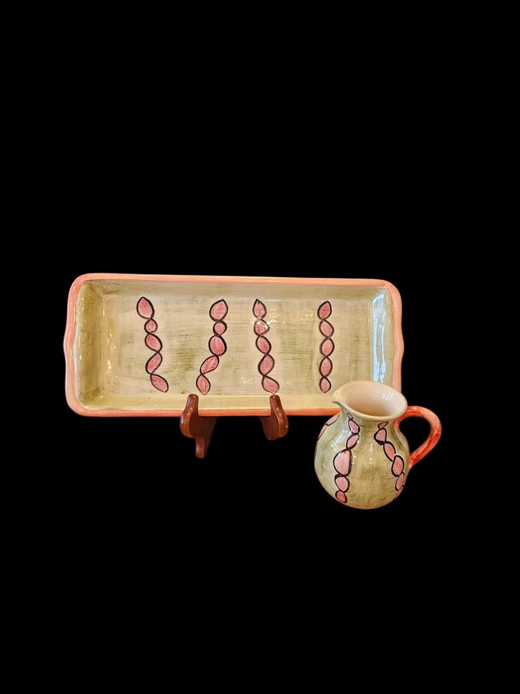 Vallarius Pottery Tray And Pitcher - Whimsical Pattern